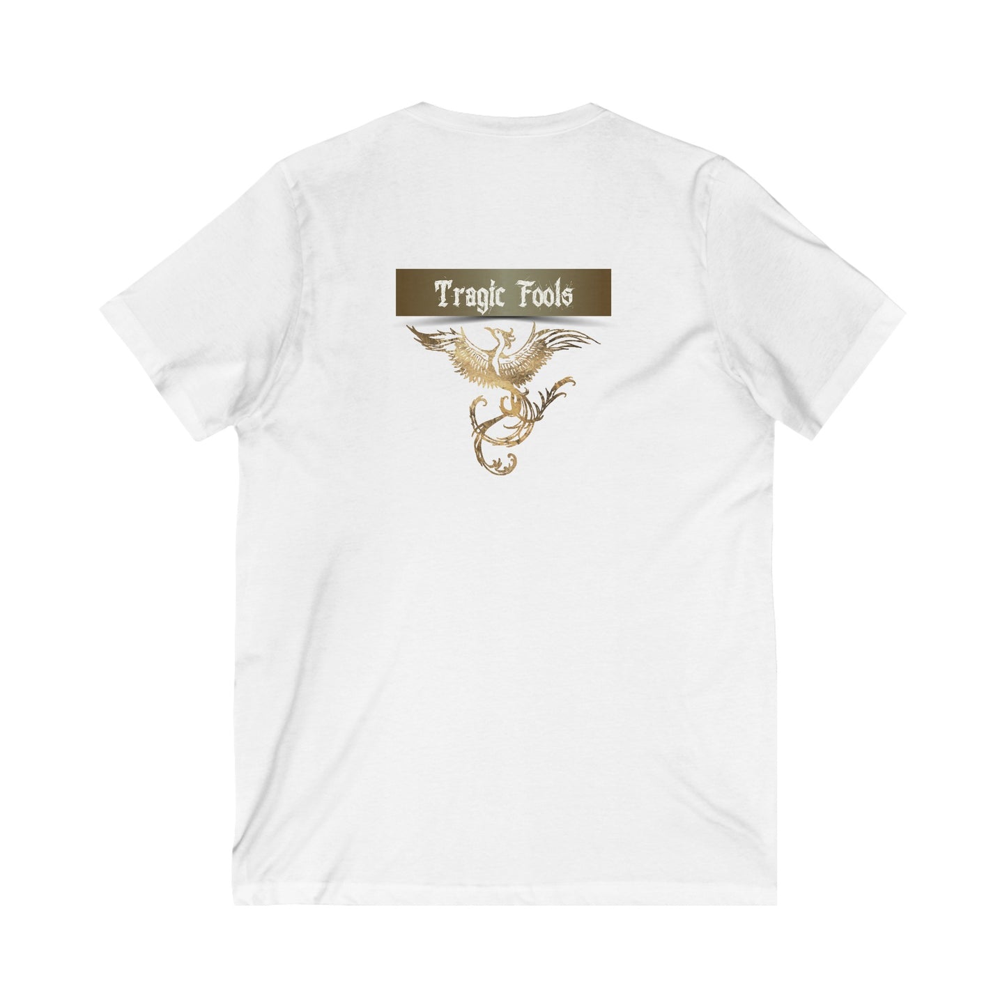 Unisex Jersey Short Sleeve V-Neck Tee COA Universe,  Suck it up You're immortal on the front. Tragic Fools on the back