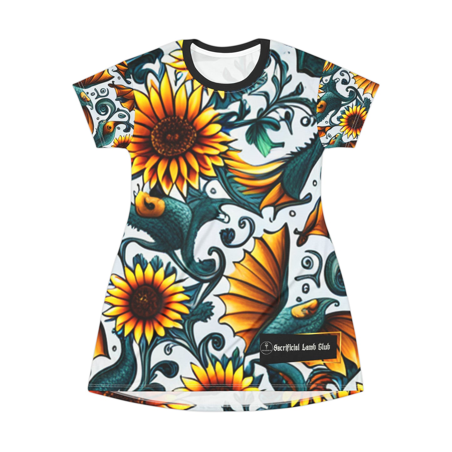 T-Shirt Dress (AOP) Sacrificial Lamb Club Merch, COA Series.